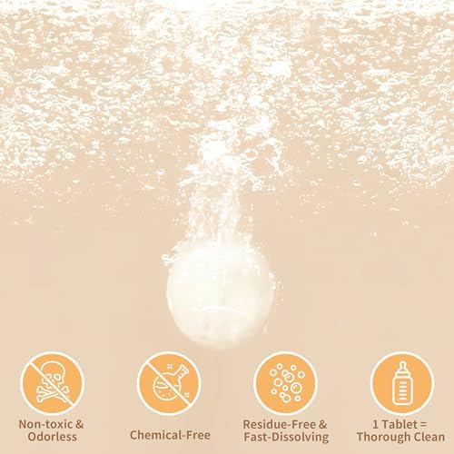 Universal baby appliance cleaner tablets removing calcium deposits and milk residue film.