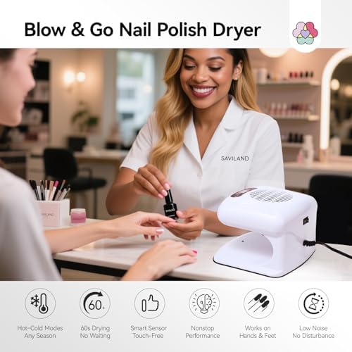 SAVILAND 5X Faster Dry Nail Dryer: 300W Strong-Air Nail Dryer for Regular Polish Smart Sensor Nail Polish Dryer Warm & Cool Wind Dual Air Dual Modes Battery-Free Nail Fan Home Salon Use - Image 2