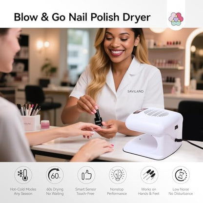 SAVILAND 5X Faster Dry Nail Dryer: 300W Strong-Air Nail Dryer for Regular Polish Smart Sensor Nail Polish Dryer Warm & Cool Wind Dual Air Dual Modes Battery-Free Nail Fan Home Salon Use - Image 2