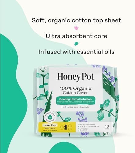 Side view of Honey Pot herbal sanitary napkins package showing 16 count quantity