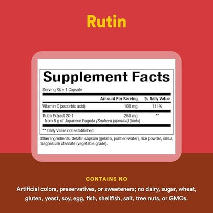 Natural Factors Rutin 250mg citrus bioflavonoid container highlighting cardiovascular and vascular health support text