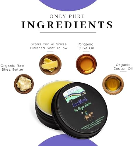 The VanMan Company natural insect repellent balm with grass fed beef tallow open tin view