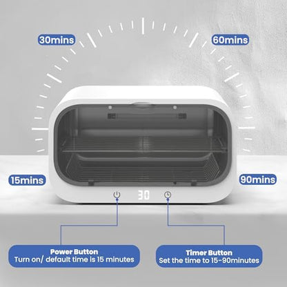 Side profile of King And Duke nail tool sterilizer with digital display.