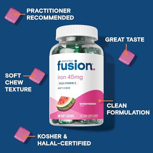Individually wrapped Bariatric Fusion watermelon flavored iron chews on display