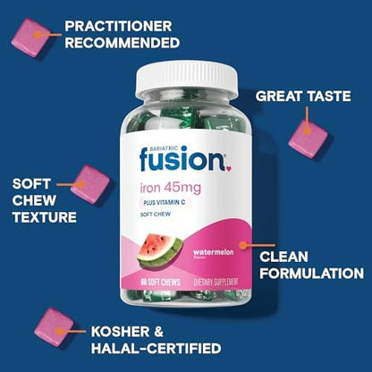 Individually wrapped Bariatric Fusion watermelon flavored iron chews on display