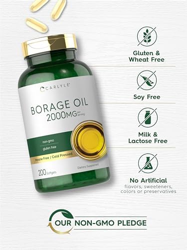 Quick release softgels of Carlyle Borage Oil displayed next to the supplement bottle