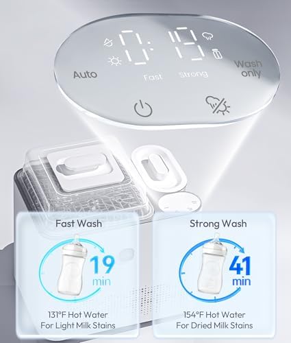 Premium USA imported baby bottle washing machine with digital control panel interface displayed