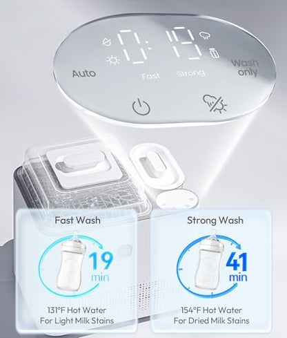 Premium USA imported baby bottle washing machine with digital control panel interface displayed