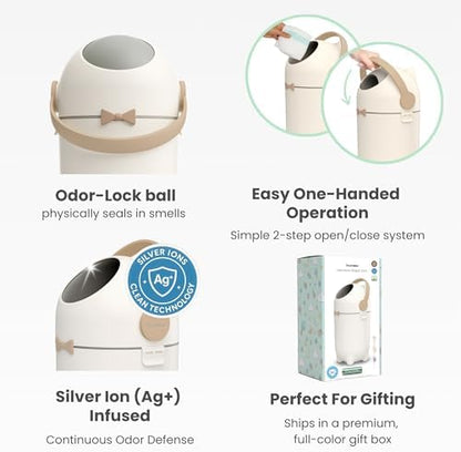 ITouchless diaper pail in boho ivory color in modern home setting