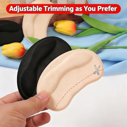 Black memory foam heel grips showing self-adhesive backing for easy application