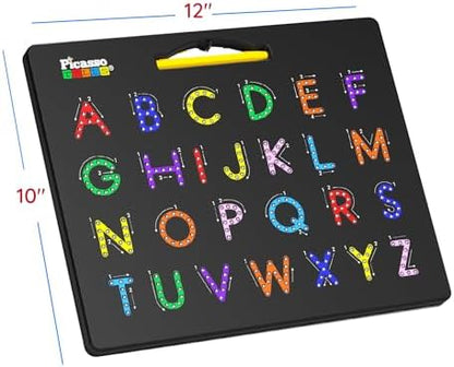 Close up of PicassoTiles magnetic stylus tracing letters.