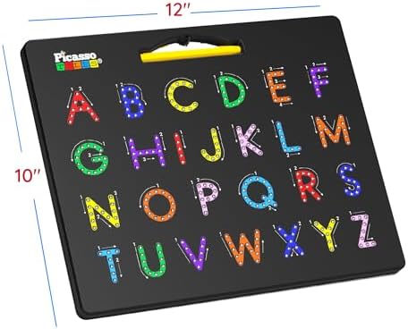 Close up of PicassoTiles magnetic stylus tracing letters.