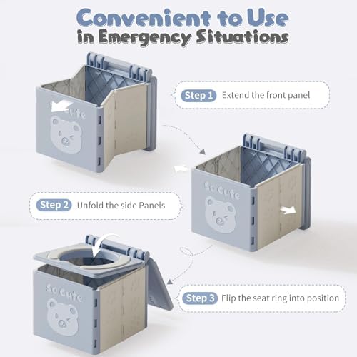 Travel Potty for Toddler with 3 Rolls Potty Liners, 20 Pcs Absorbent Pads, Foldable Car Potty for Toddler, Portable Potty Seat for Toddler Travel, Portable Potty for Tollder Outdoor and Camping Use - Image 6