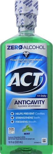 ACT alcohol free oral rinse mint flavor showing the built-in precision dosing cup