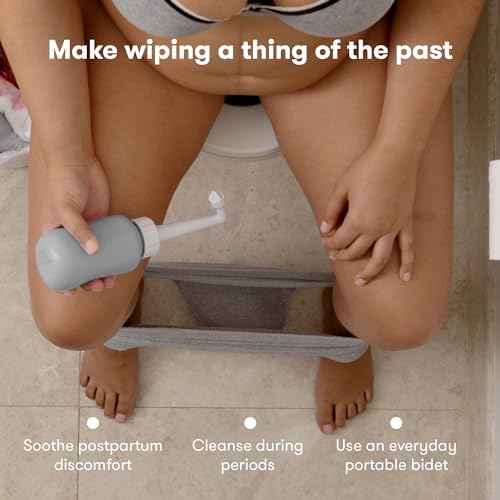 Ergonomic upside down design of Frida Mom perineal cleanser