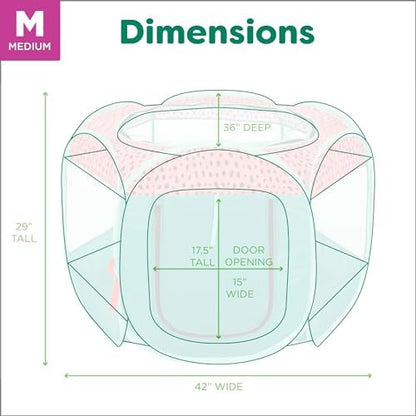 Furhaven Portable Dog Playpen Cat Tent, Pet Playground,Kennel Foldable Indoor Outdoor Zippered Puppy Crate - Green & Pink, Medium - Image 5