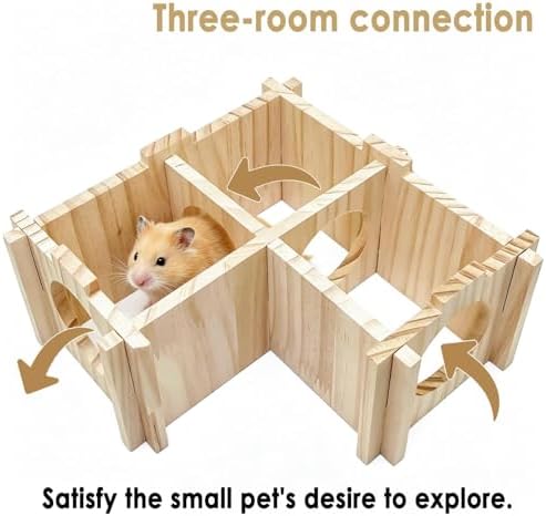 Wooden Hamster Hideout,Dwarf Hamster Hide House with Platform & Bowl & Ladder,Small Hamsters Maze Hut Hides Habitats Decor Cage Accessories for Gerbils,Mice,Mouse - Image 5