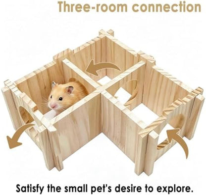 Wooden Hamster Hideout,Dwarf Hamster Hide House with Platform & Bowl & Ladder,Small Hamsters Maze Hut Hides Habitats Decor Cage Accessories for Gerbils,Mice,Mouse - Image 5