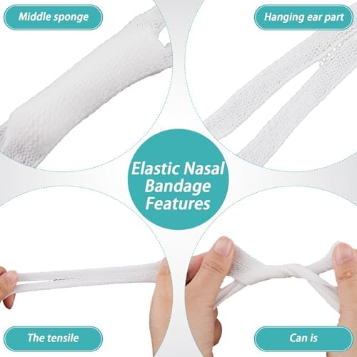 Adjustable elastic nasal sling being applied to show secure fit without adhesive