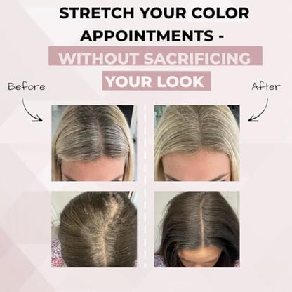 Side by side comparison of hair with and without Rumi HairMagic powder