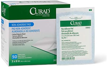 Three inches by eight inches sterile non stick dressing pads box