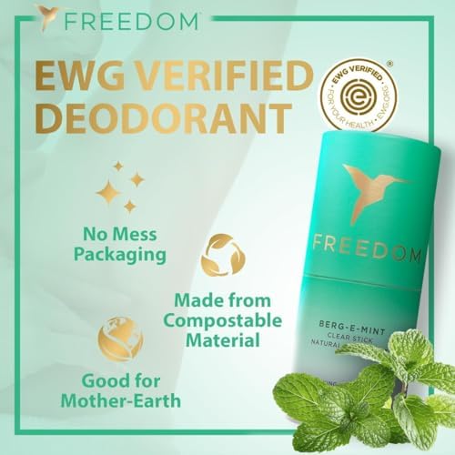 Freedom natural deodorant Bergamot Mint scent profile and benefit callouts.