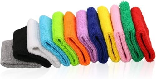 Ten Pairs Of Colorful Cotton Terry Wrist Sweatbands For Sports