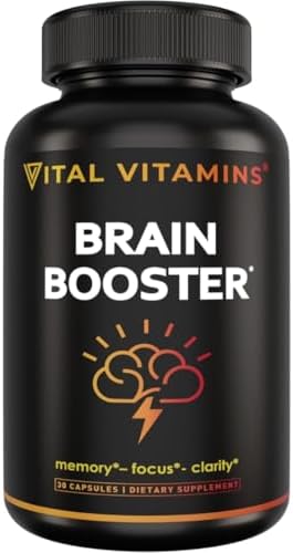 Vital Vitamins Nootropic Brain Booster packaging highlighting caffeine-free daily capsules
