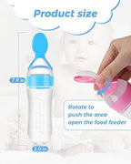 Close up of the soft silicone squeeze spoon tip showing the food dispensing opening for toddlers.