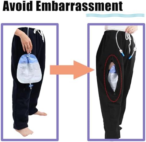 Lmaray nephrostomy bag pants showing dual zippered pockets for drainage bags.