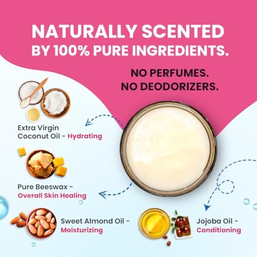 Natruveda feminine moisturizer texture showing the natural white balm inside the jar.