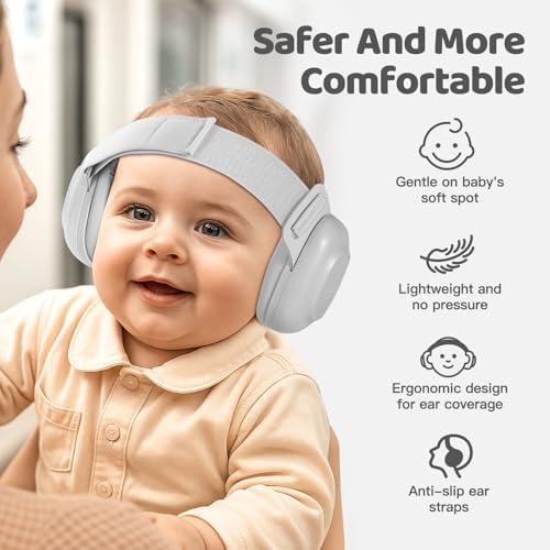 Infant using Orzbow noise canceling muffs during airplane flight