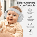 Infant using Orzbow noise canceling muffs during airplane flight