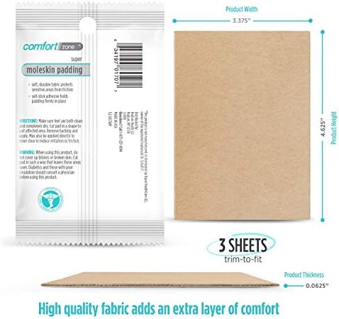 Self-adhesive light brown moleskin sheets for preventing blisters and shoe rubbing.