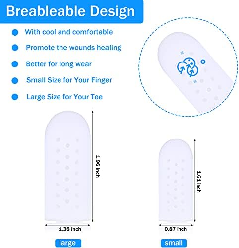 Tondiamo white gel finger caps showing small and large size dimensions for personalized fit