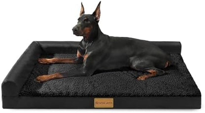 Patas Lague Orthopedic Dog Bed Large Sized Dog 36''X24'', Waterproof L Bolster Medium Pet Sofa Beds with Removable Washable Cover, Soft Pet Couch Crate Mat with Nonskid Bottom, Black - Image 2