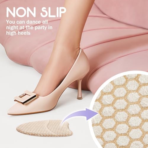 Self adhesive heel inserts and forefoot pads for women's party shoes.