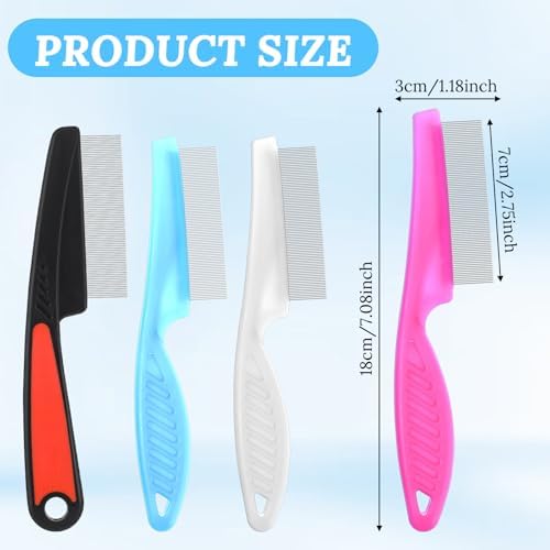 Four pack of assorted color double sided fine tooth lice combs for cats and dogs.