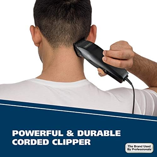 Wahl 79450 haircutting kit with high carbon steel blades and guide combs.