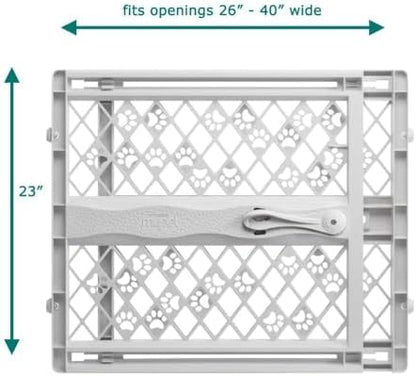 Close up view of the sturdy curved handle and upper rubber bumpers on the pressure mount gate.