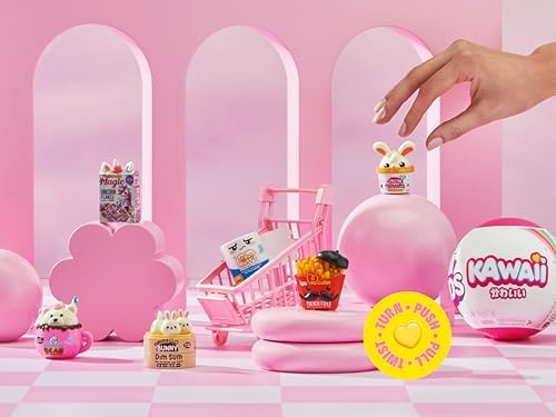 Detailed shot of the miniature shopping accessories and character toys included in the set.