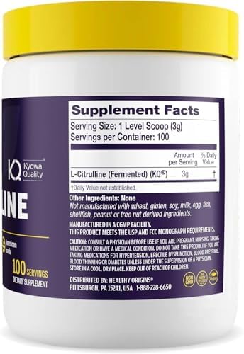 Healthy Origins L-Citrulline supplement facts and dosage information on packaging