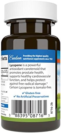 Carlson Lycopene supplement bottle showing nutritional label and ingredients