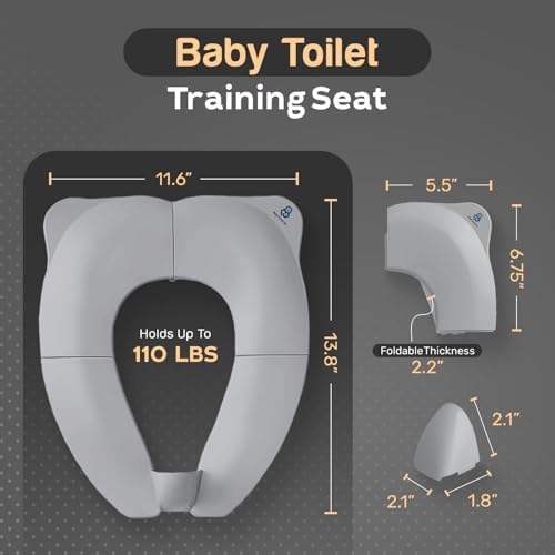 Baby Proof Me Essentials portable toddler toilet trainer folded flat next to diaper bag