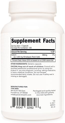 Side view of Type Zero USA imported 120 servings electrolyte hydration capsules.