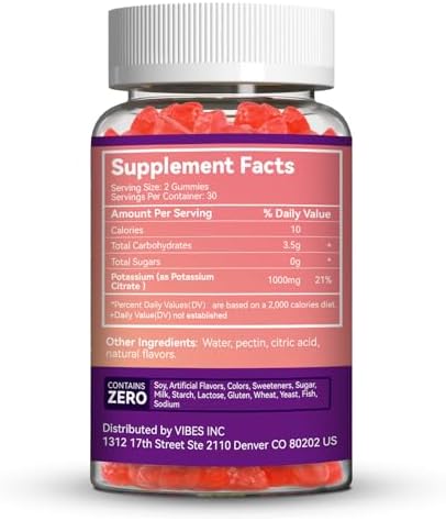 Premium imported USA potassium gummies for adults displaying clean vegan ingredients list