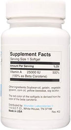Wonder Laboratories Beta Carotene 100 softgels label details