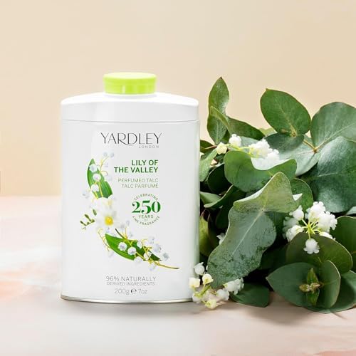 Back label of Yardley Lily of the Valley powder showing natural ingredients list.