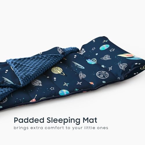 Wake In Cloud rocket planet design toddler mat with built in name tag pocket