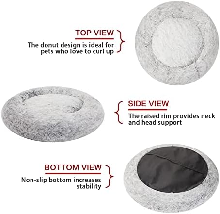 Bedfolks Calming Donut Dog Bed, 36 Inches Round Fluffy for Large Dogs, Anti-Anxiety Plush, Machine Washable (Dark Grey, Large) - Image 5